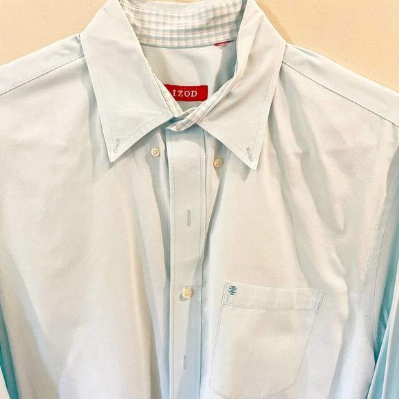IZOD Blue Button Down Dress Shirt Medium - Picture 5 of 11